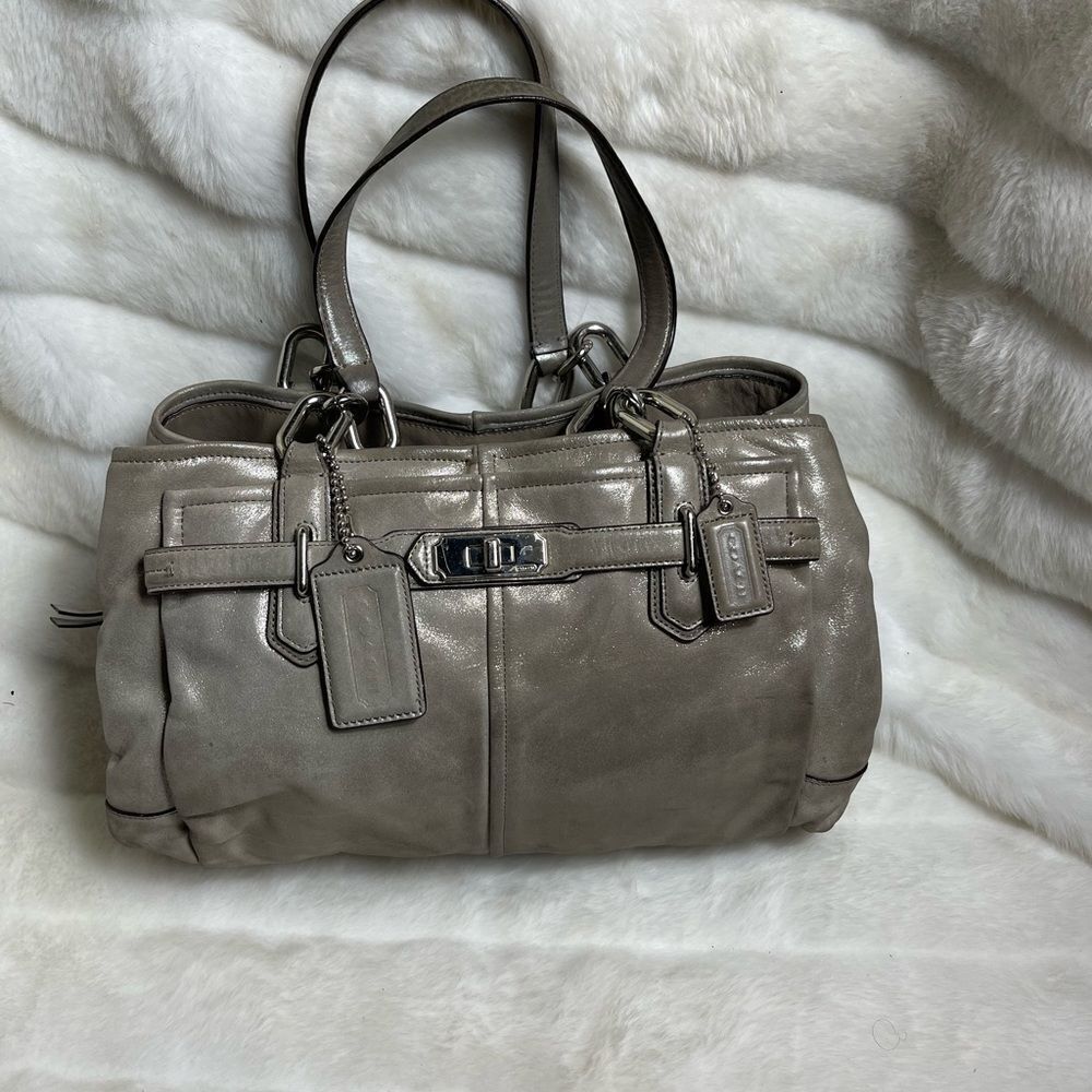 Coach Chelsea Jayden metallic gray carry all satchel with silver tone hardwares